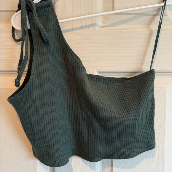 One-Shoulder Ribbed Green Top - Picture 4 of 6